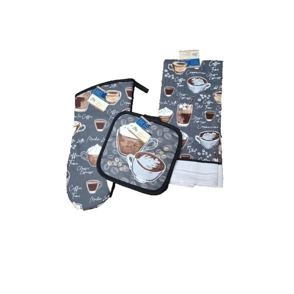 Coffee Time 4 Pc Kitchen Towel Set - 1 Towels, 2 PotHolders, 1 Oven Mitt - NWT